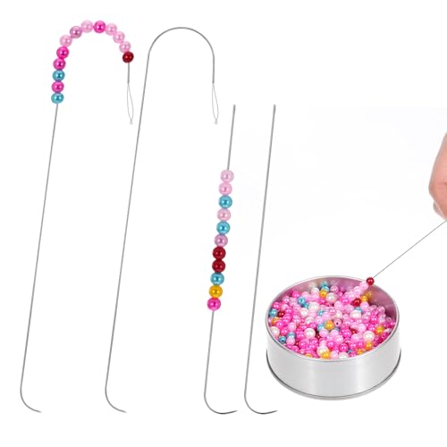 Perlennadeln mit großem Öhr, gebogen, Edelstahl, Clip-Stil, Perlennadeln für Perlen-Spinner, 14 cm, effiziente Perlennadel für Schmuck, Armband, Halskette, Zubehör von Bruislard