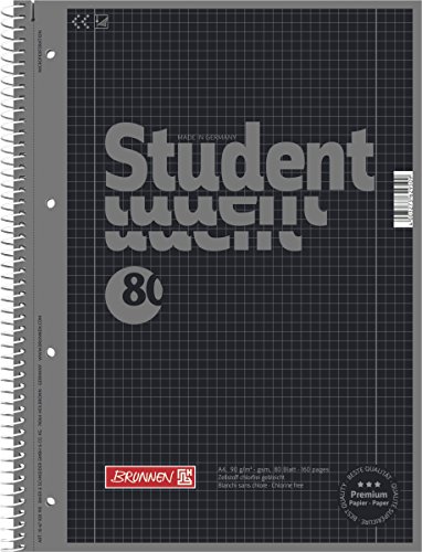 10 Collegeblöcke Student A4, Colour Code onyx, kariert (Lin. 28) 80 Blatt, 90g/m² von BRUNNEN