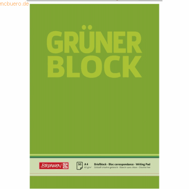 10 x Brunnen Briefblock Der grüne Block A4 60g/qm blanko 50 Blatt von Brunnen