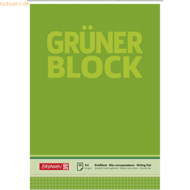 10 x Brunnen Briefblock Der grüne Block A4 60g/qm kariert 50 Blatt von Brunnen
