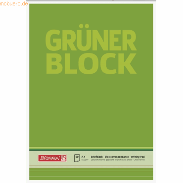 10 x Brunnen Briefblock Der grüne Block A4 60g/qm liniert 50 Blatt von Brunnen