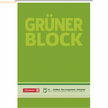 10 x Brunnen Briefblock Der grüne Block A5 60g/qm blanko 50 Blatt von Brunnen