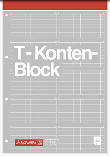 10er Pack Brunnen 1042025 T-Konten-Block (A4, 25 Blatt, 10 T-Konten je Seite, gelocht, 80g/m²) (10) von BRUNNEN