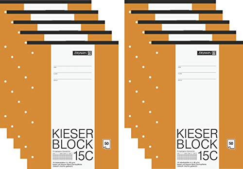10er Packung Arbeitsblock Kieser Lin 15 A4/50 chlorfrei 5 mm kariert (10, 15C (kariert)) von BRUNNEN
