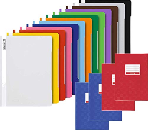 12 Brunnen Schnellhefter A4 farbig sortiert PP-Folie glasklares Deckblatt (12 Farben) (13 + 4 | A4 + A5) von BRUNNEN