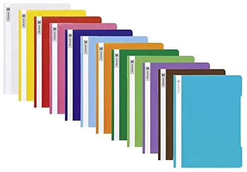 12 Brunnen Schnellhefter A4 farbig sortiert PP-Folie glasklares Deckblatt (12 Farben) von BRUNNEN