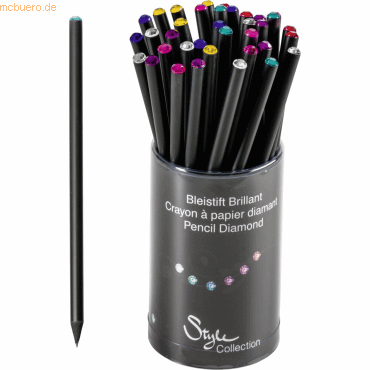 36 x Brunnen Bleistift Brillant schwarz mit Strassteinen farbig sortie von Brunnen