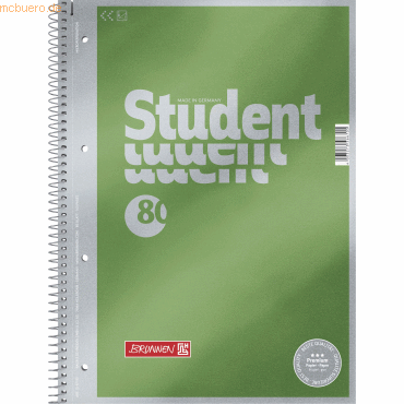 5 x Brunnen Collegeblock Premium Student A4 90g/qm 80 Blatt Lineatur 2 von Brunnen