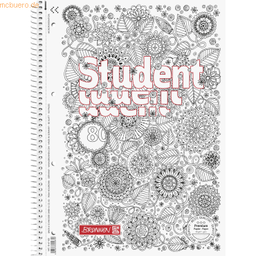 5 x Brunnen Collegeblock Student ZenArt Floral A4 90g/qm 80 Blatt Line von Brunnen