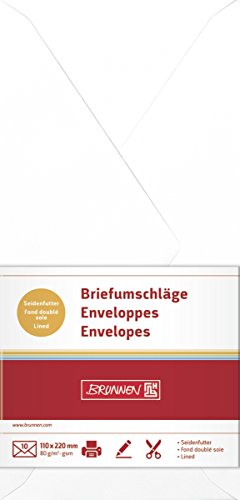 BRUNNEN 105125100 Briefumschlag (DIN lang, 110 x 220 mm, gummiert, 80 g/qm, 10 Umschläge) weiß von BRUNNEN