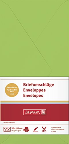BRUNNEN 105125150 Briefumschlag (DIN lang, 110 x 220 mm, gummiert, Papier, 80 g/qm, 10 Umschläge) hellgrün von BRUNNEN