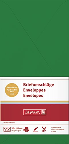 BRUNNEN 105125159 Briefumschlag (DIN lang, 110 x 220 mm, gummiert, Papier, 80 g/qm, 10 Umschläge) dunkelgrün von BRUNNEN