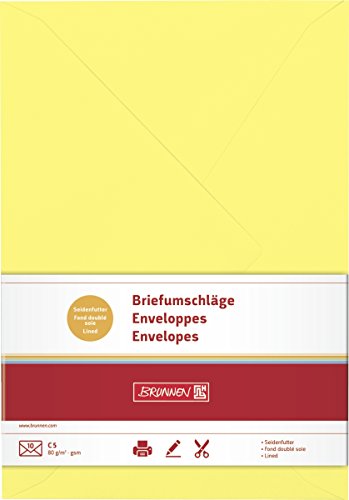 BRUNNEN 105125410 Briefumschlag (C5, 17.6 x 25 mm, gummiert, Papier, 80 g/qm, 10 Umschläge) gelb von Brunnen