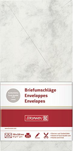 BRUNNEN 105141380 Briefumschlag Briefhülle (DIN-Lang, 222 x 113 mm, gummiert, 10 Stück) grau von BRUNNEN