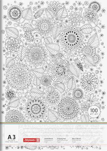 BRUNNEN Zeichenblock „Floral“ ZENart | A3, 20 Blatt, weiß/schwarz von Brunnen