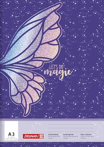 BRUNNEN Zeichenblock A3 20 Blatt 100 g/m² aus der Serie Magic Butterfly oder Ninja Power (Lila Butterfly) von BRUNNEN