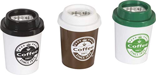 Baier & Schneider 102983901 Doppelspitzer Coffee to go, Kunststoff, Blanc/Vert/Marron, 6,5 x 4,5cm von BRUNNEN