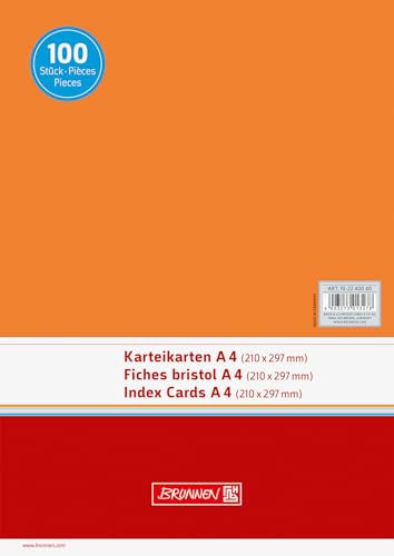 Brunnen 102240040 Karteikarte (A4 unliniert, 100 Stück, eingeschweißt) orange von BRUNNEN