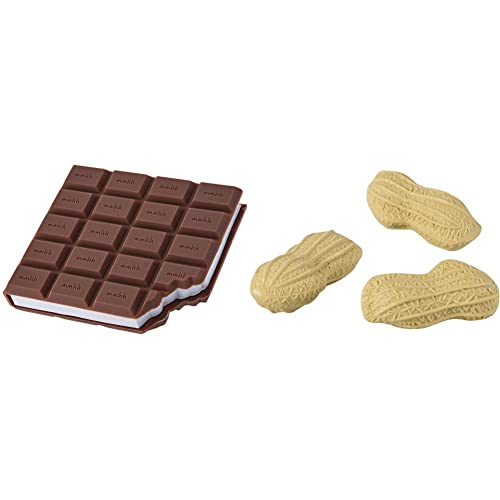 Brunnen 1027348 Haftnotizblock Schoko (mit abgebissener Ecke, mit 100 Haftnotizen) & 102988601 Radiergummi/Radierer Erdnuss Fun Collection (4 x 1,5 cm) 3er-Set von BRUNNEN