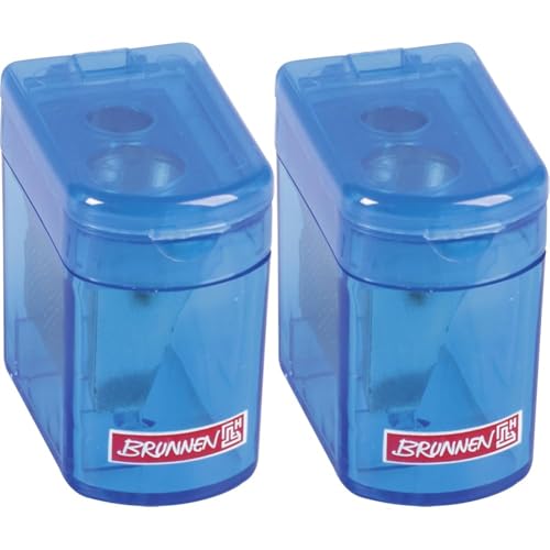 Brunnen 102983833 Dosenspitzer Klicki Colour Code (4 x 2,5 x 3,7 cm, mit Staubverschluss, Doppelspitzer) blau/azur (Packung mit 2) von BRUNNEN