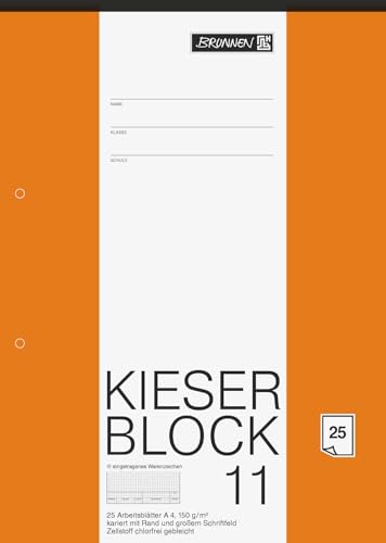 BRUNNEN KIESER-Zeichenblock gelocht | A4, kariert, 25 Blatt, weiß von BRUNNEN