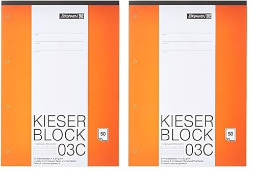 Brunnen 1042923 KIESER-Block Lineatur 3 (A4, Weiß, 50 Blatt, blanko, 80 g/m², Klasse 3) (Packung mit 2) von BRUNNEN