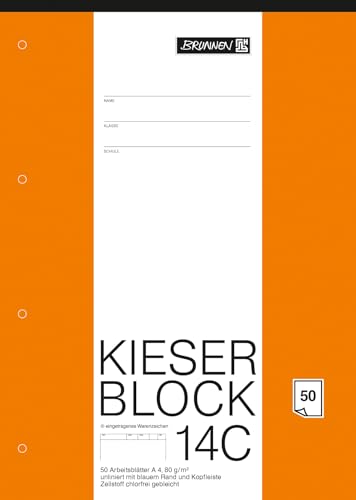 Brunnen 1042924 KIESER-Block Lineatur 14 C (A4, 50 Blatt, blanko, 80 g/m², gelocht) von Brunnen