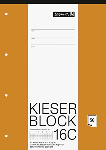 Brunnen 1042926 KIESER-Block Lineatur 23 (A4, 50 Blatt, rautiert, 80 g/m², gelocht) von BRUNNEN
