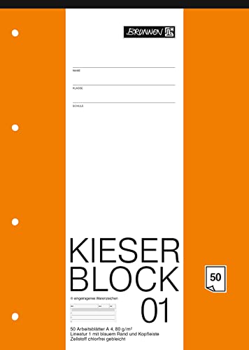 Brunnen 1042941 KIESER-Block Lineatur 1 (A4, 50 Blatt, gelocht, 80 g/m², Klasse 1) von BRUNNEN