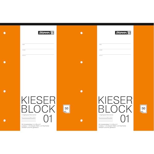 Brunnen 1042941 KIESER-Block Lineatur 1 (A4, 50 Blatt, gelocht, 80 g/m², Klasse 1) (Packung mit 2) von BRUNNEN