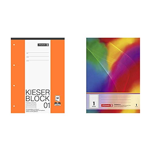Brunnen 1042941 KIESER-Block Lineatur 1 (A4, 50 Blatt, gelocht, 80 g/m², Klasse 1) & 104498102 Schulheft A4 (16 Blatt, liniert, Lineatur 1, Klasse 1) von BRUNNEN