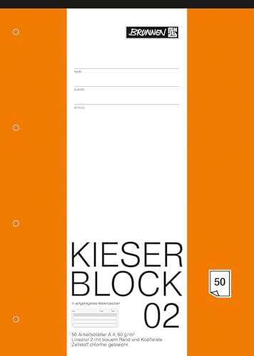 Brunnen 1042942 KIESER-Block Lineatur 2 (A4, 50 Blatt, gelocht, 80 g/m², Klasse 2) von Brunnen