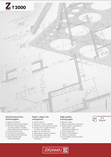 Brunnen Zeichen-/Entwurfblock (A3 70g/m² 25 Blatt transparentes Zeichenpapier ZANDERS T 2000) von Brunnen