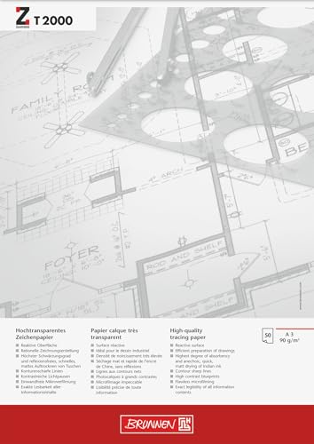 Brunnen 1047369 Zeichen-/Entwurfblock (A3, 90g/m² 50 Blatt transparentes Zeichenpapier ZANDERS T 2000) von Brunnen