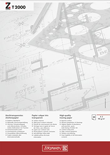 Brunnen 1047369 Zeichen-/Entwurfblock (A3, 90g/m² 50 Blatt transparentes Zeichenpapier ZANDERS T 2000) von Brunnen