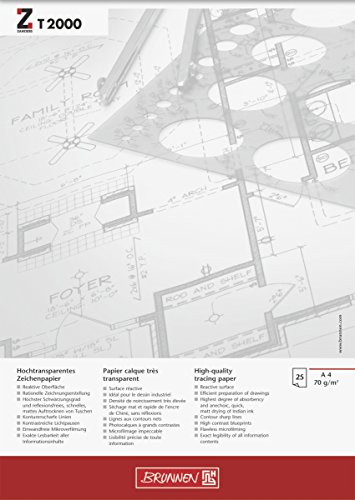 Brunnen 1047460 Zeichen-/Entwurfblock (A4 70g/m² 25 Blatt transparentes Zeichenpapier ZANDERS T 2000) von Brunnen
