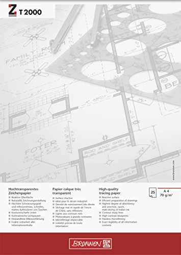 Brunnen 1047460 Zeichen-/Entwurfblock (A4 70g/m² 25 Blatt transparentes Zeichenpapier ZANDERS T 2000) von BRUNNEN