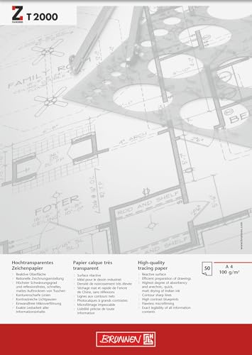 Brunnen 1047464 Zeichen-/Entwurfblock (A4 100g/m² 50 Blatt transparentes Zeichenpapier ZANDERS T 2000) von Brunnen