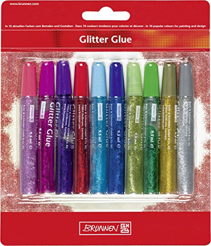 Brunnen 1048550 Glitter Glue Set (10 Farben à 9,5 ml, mit Glitereffekt) von Brunnen