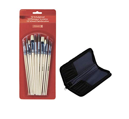 Brunnen 1048929 Schulpinselset (12 er Set, Naturhaar) (1, 12 Pinsel + Tasche) von BRUNNEN