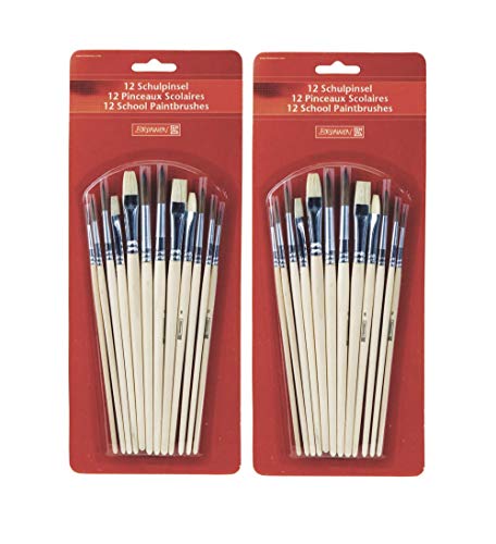 Brunnen 1048929 Schulpinselset (12 er Set, Naturhaar) (1, 24 Pinsel) von BRUNNEN