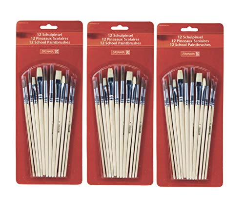 Brunnen 1048929 Schulpinselset (12 er Set, Naturhaar) (1, 36 Pinsel) von BRUNNEN