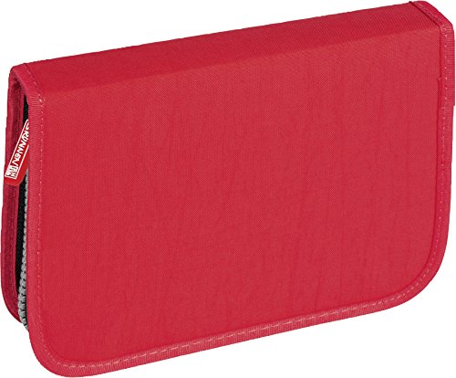 Brunnen 104918720 Schüler-Etui Crinkle (19,5 x 13,5 x 3,5 cm, 1 Klappen, rot unbefüllt bis auf Lineal 16 cm, Metalldoppelspitzer, Radiergummi) von BRUNNEN