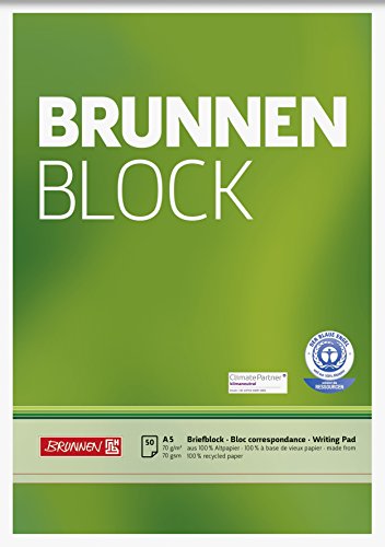 Brunnen 105241601 Recycling-Block (für Schule und Büro DIN A5, 50 Blatt, kopfverleimt) von BRUNNEN