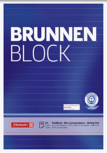 Brunnen 105241701 Recycling-Block (für Schule und Büro DIN A5, 50 Blatt, kopfverleimt) von BRUNNEN