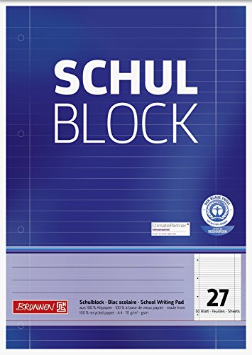 Brunnen 105260701 Recycling-Block (für Schule und Büro DIN A4, 50 Blatt, kopfverleimt) von BRUNNEN