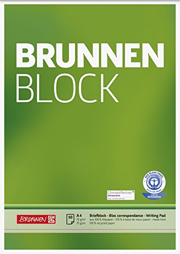 Brunnen 105261601 Recycling-Block (für Schule und Büro DIN A4, 50 Blatt, kopfverleimt) von BRUNNEN