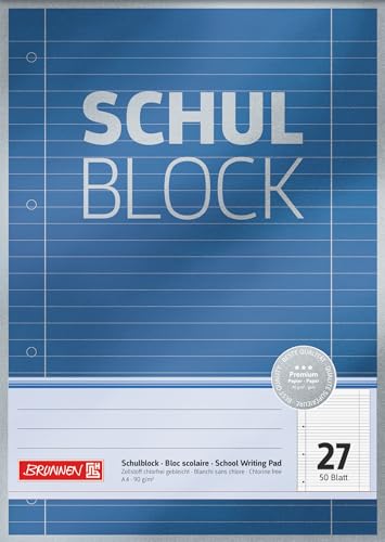BRUNNEN Schulblock Premium | A4, Lineatur 27, 50 Blatt, blau von BRUNNEN
