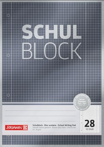 BRUNNEN Schulblock Premium | A4, Lineatur 28, 50 Blatt, grau von BRUNNEN