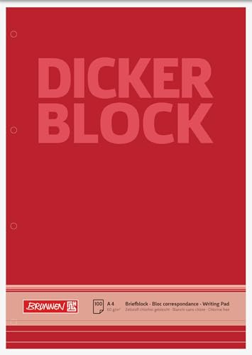 BRUNNEN Briefblock „Dicker Block“ gelocht | A4, Lineatur 21, 100 Blatt, rot von BRUNNEN